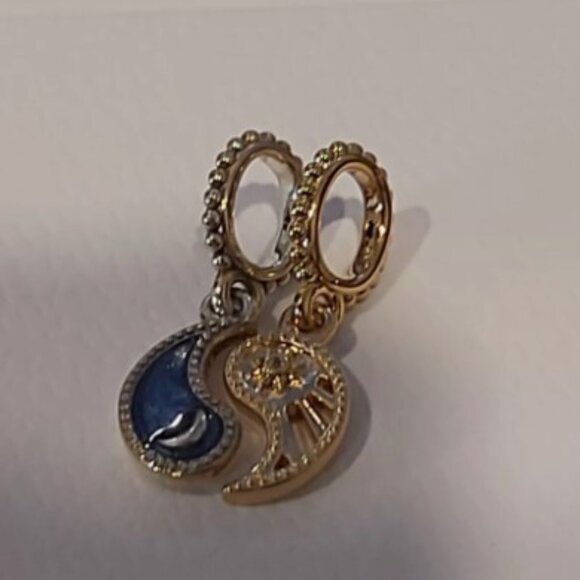 Auth PANDORA SS and 14k plated Two-tone Splittable Sun & Moon Dangle 762678C01 - Picture 5 of 11